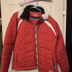 Marker Red Quilted Jacket with White Accents